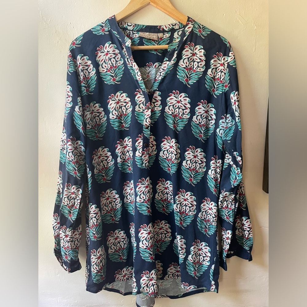 Utsa Woman’s Tunic Kurti pullover casual blouse in Indian Block Print style L